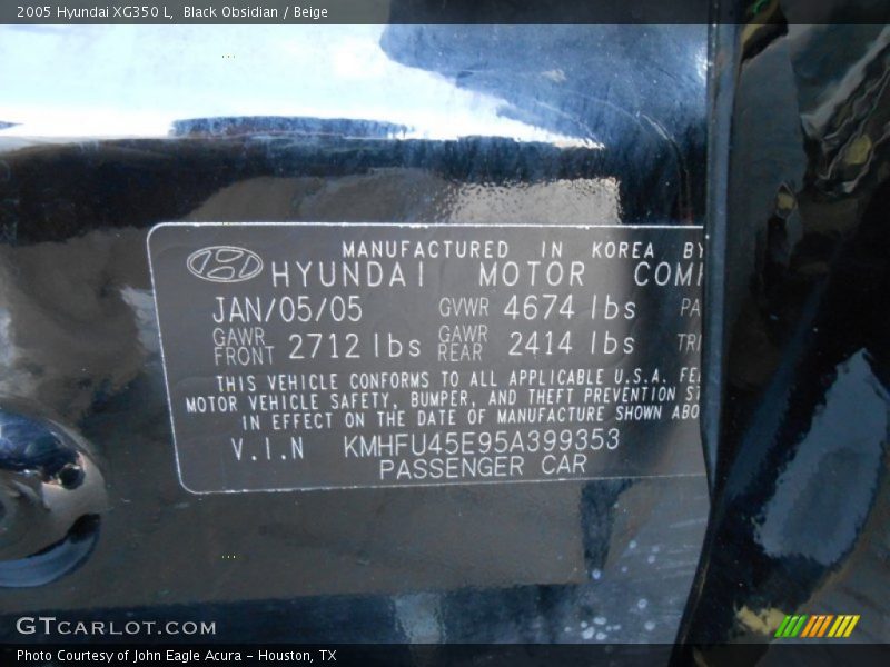Black Obsidian / Beige 2005 Hyundai XG350 L
