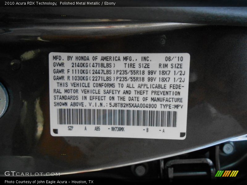 Polished Metal Metallic / Ebony 2010 Acura RDX Technology