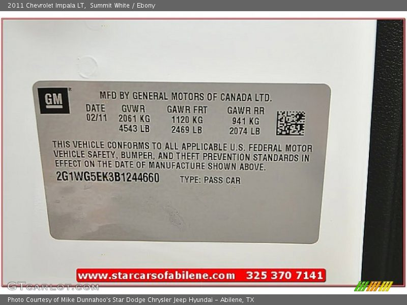 Summit White / Ebony 2011 Chevrolet Impala LT