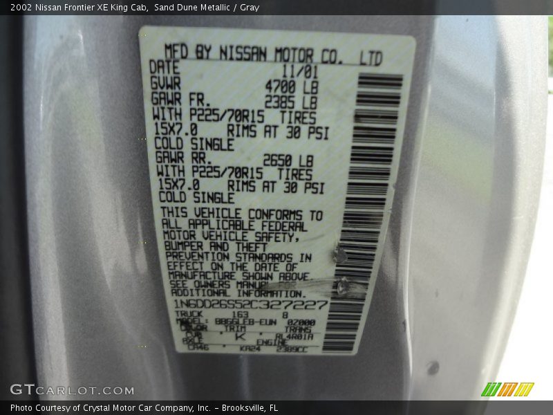 Sand Dune Metallic / Gray 2002 Nissan Frontier XE King Cab