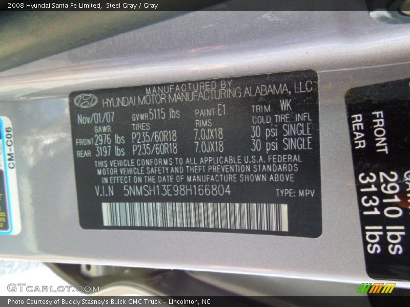 Steel Gray / Gray 2008 Hyundai Santa Fe Limited