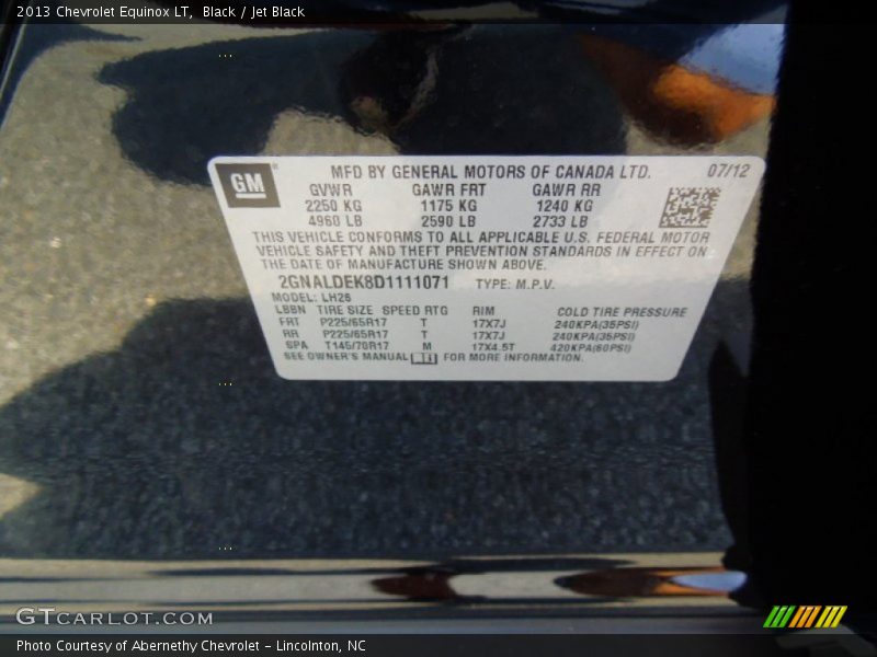 Black / Jet Black 2013 Chevrolet Equinox LT