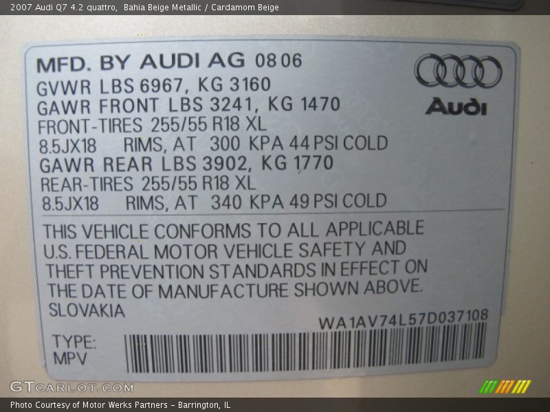 Bahia Beige Metallic / Cardamom Beige 2007 Audi Q7 4.2 quattro