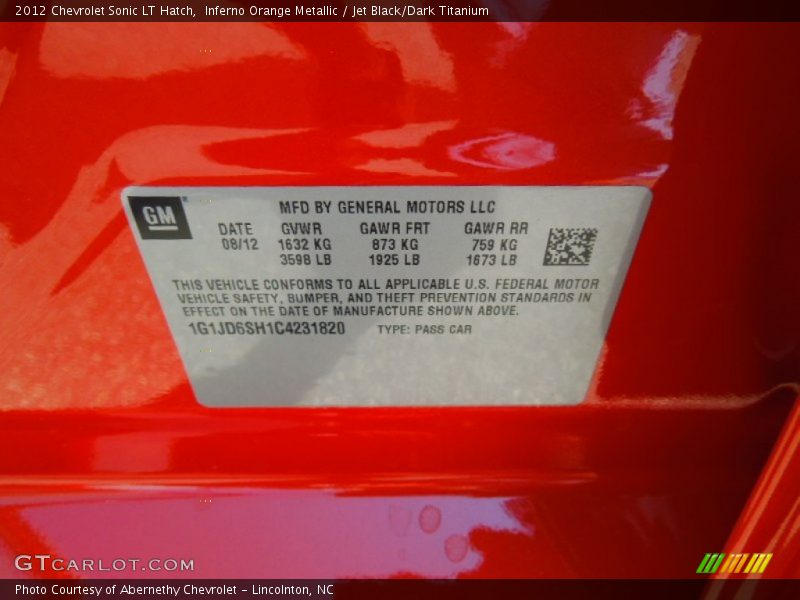 Inferno Orange Metallic / Jet Black/Dark Titanium 2012 Chevrolet Sonic LT Hatch
