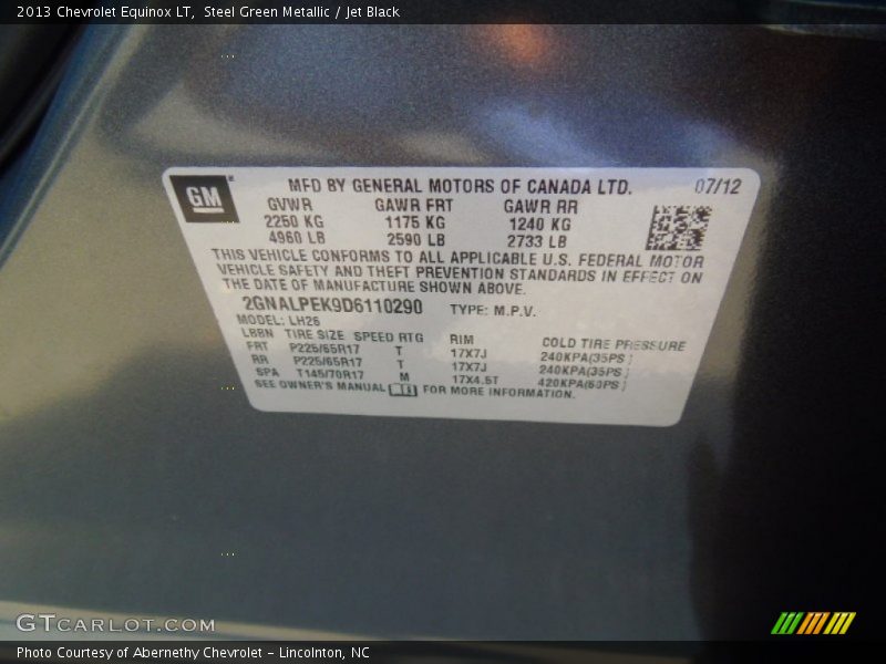 Steel Green Metallic / Jet Black 2013 Chevrolet Equinox LT