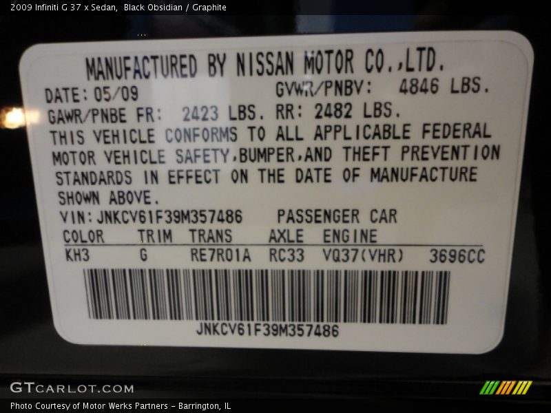 Black Obsidian / Graphite 2009 Infiniti G 37 x Sedan