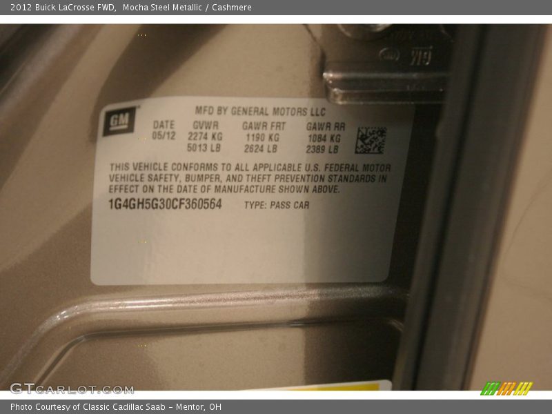Mocha Steel Metallic / Cashmere 2012 Buick LaCrosse FWD