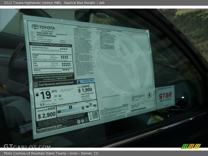 Nautical Blue Metallic / Ash 2012 Toyota Highlander Limited 4WD