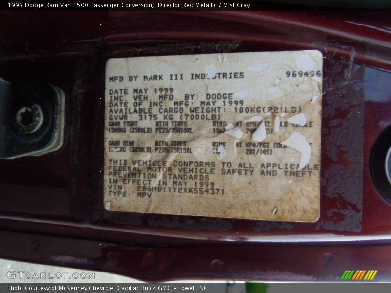 Director Red Metallic / Mist Gray 1999 Dodge Ram Van 1500 Passenger Conversion