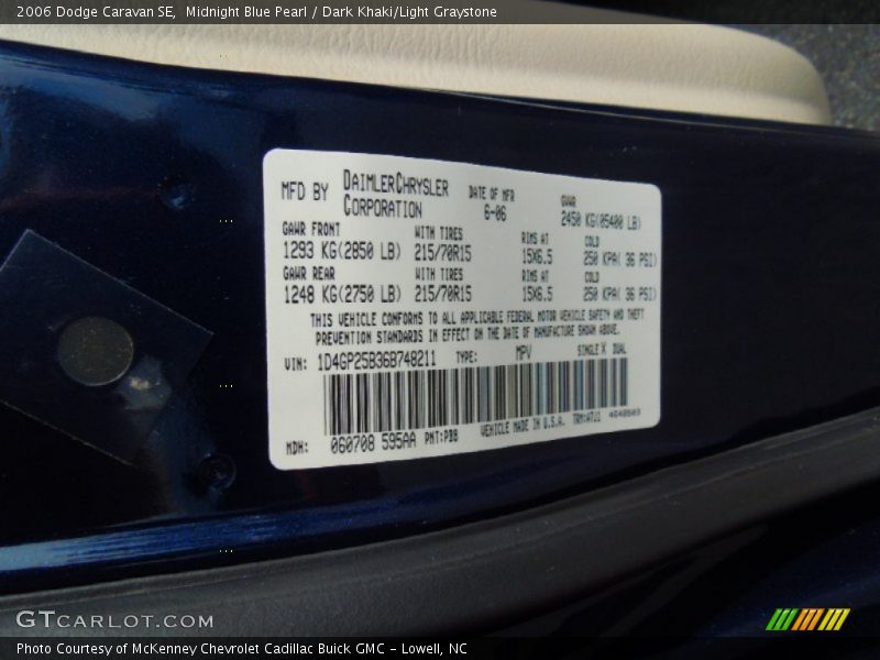Midnight Blue Pearl / Dark Khaki/Light Graystone 2006 Dodge Caravan SE