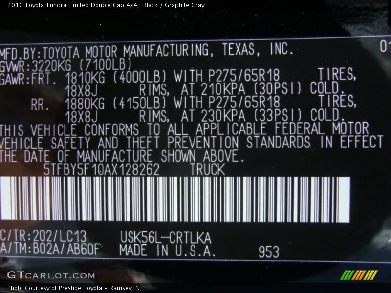 Black / Graphite Gray 2010 Toyota Tundra Limited Double Cab 4x4