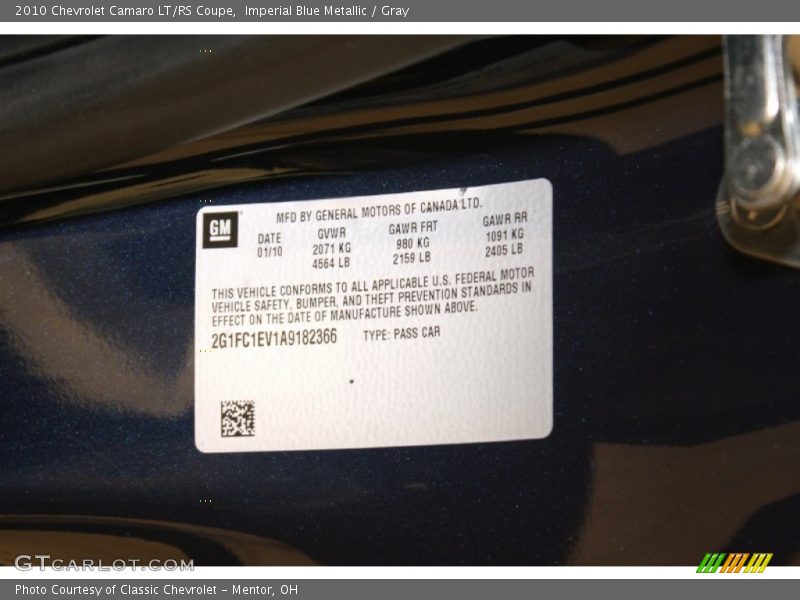 Imperial Blue Metallic / Gray 2010 Chevrolet Camaro LT/RS Coupe
