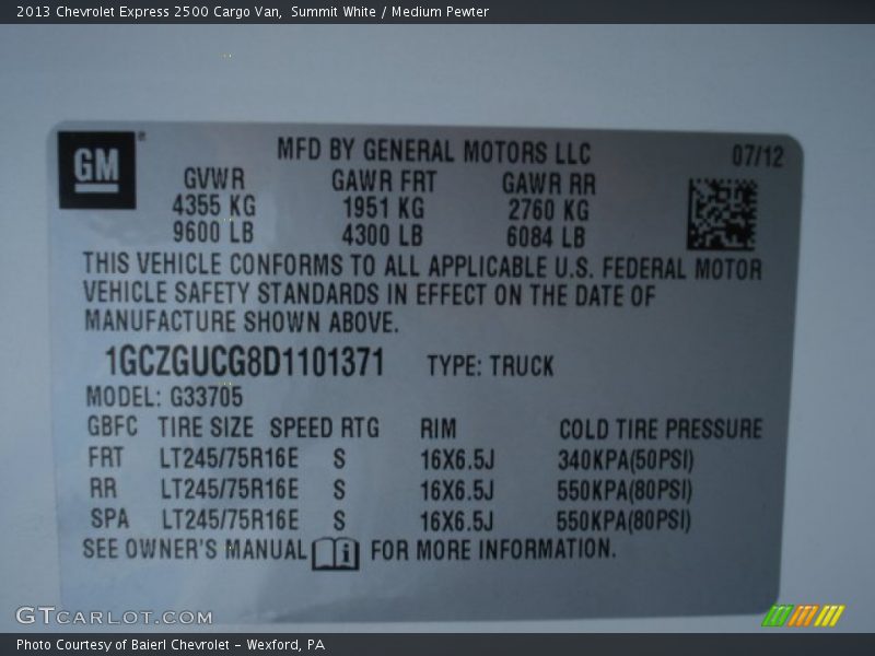 Summit White / Medium Pewter 2013 Chevrolet Express 2500 Cargo Van
