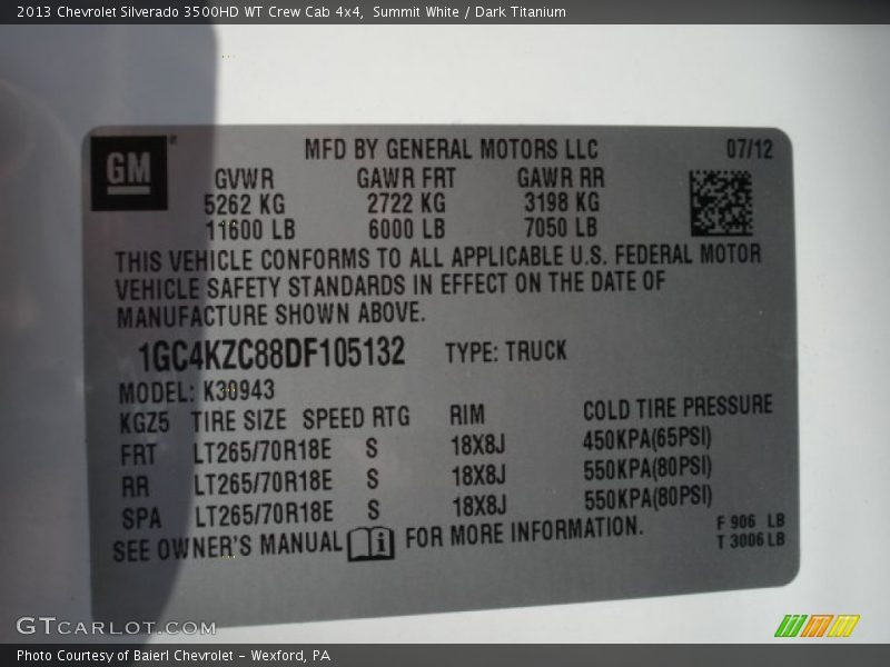 Summit White / Dark Titanium 2013 Chevrolet Silverado 3500HD WT Crew Cab 4x4