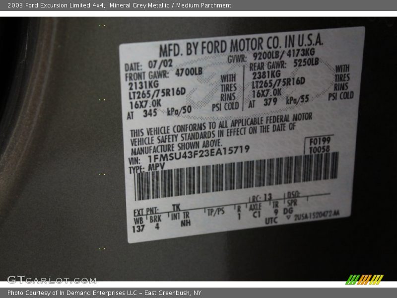 Mineral Grey Metallic / Medium Parchment 2003 Ford Excursion Limited 4x4