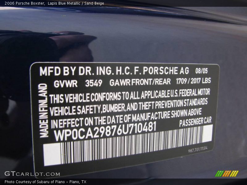 Lapis Blue Metallic / Sand Beige 2006 Porsche Boxster
