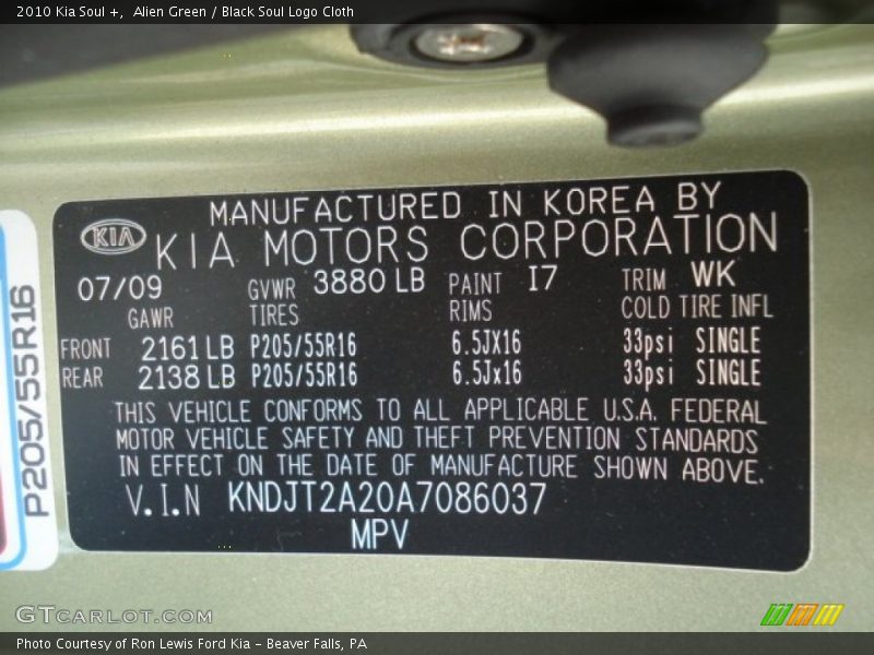 Alien Green / Black Soul Logo Cloth 2010 Kia Soul +