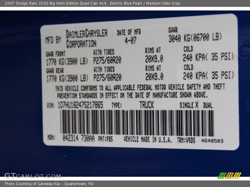 Electric Blue Pearl / Medium Slate Gray 2007 Dodge Ram 1500 Big Horn Edition Quad Cab 4x4