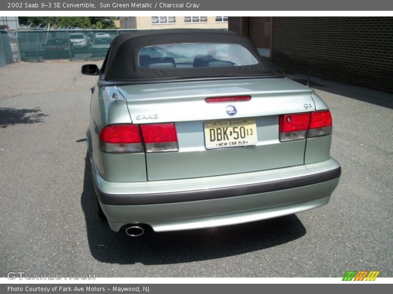 Sun Green Metallic / Charcoal Gray 2002 Saab 9-3 SE Convertible