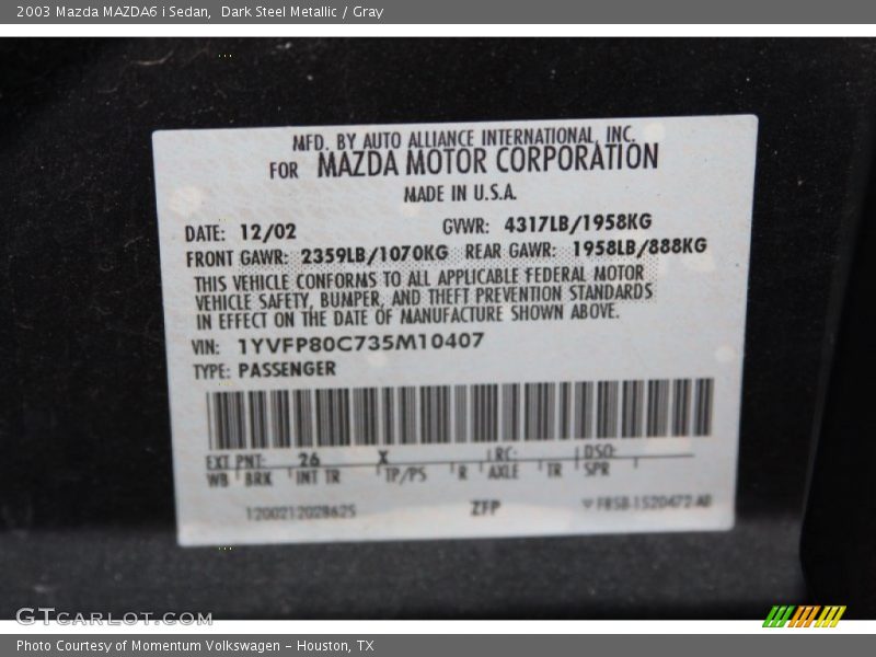 Dark Steel Metallic / Gray 2003 Mazda MAZDA6 i Sedan