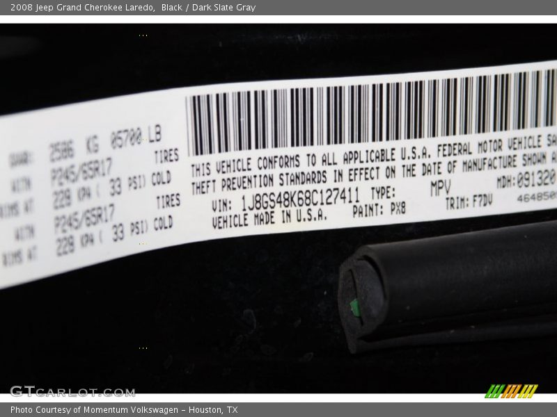 Black / Dark Slate Gray 2008 Jeep Grand Cherokee Laredo
