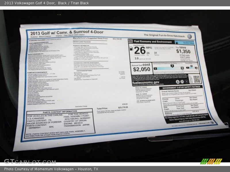 Black / Titan Black 2013 Volkswagen Golf 4 Door