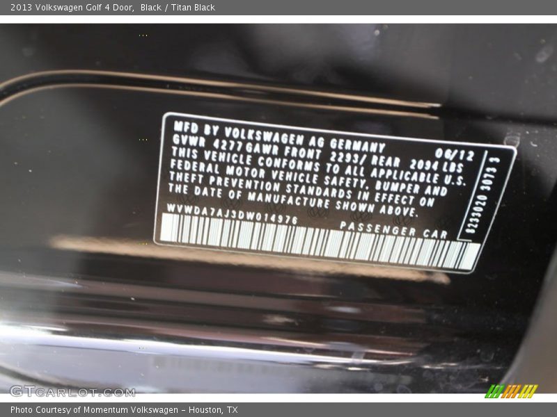 Black / Titan Black 2013 Volkswagen Golf 4 Door