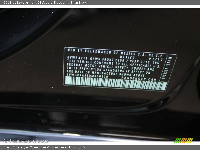 Black Uni / Titan Black 2013 Volkswagen Jetta SE Sedan