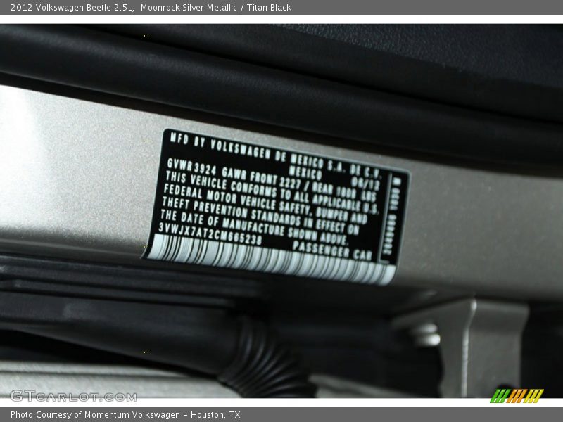 Info Tag of 2012 Beetle 2.5L
