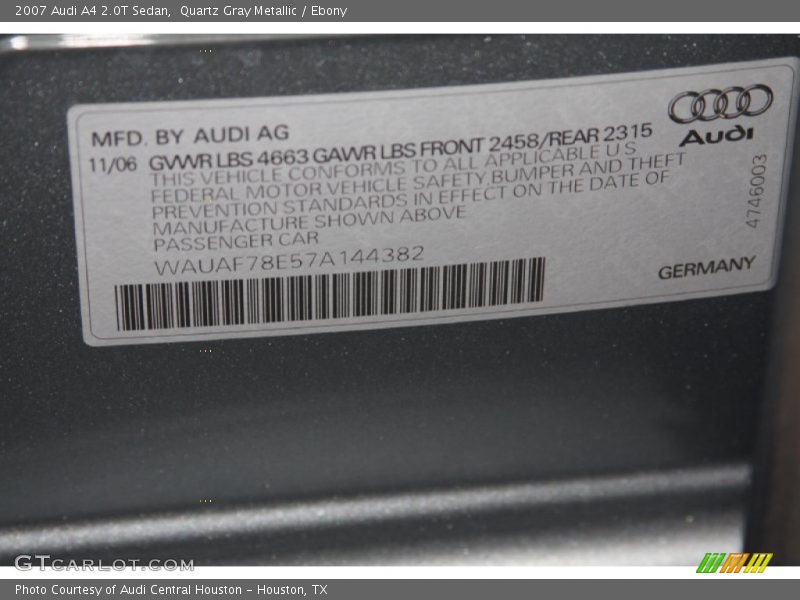 Quartz Gray Metallic / Ebony 2007 Audi A4 2.0T Sedan