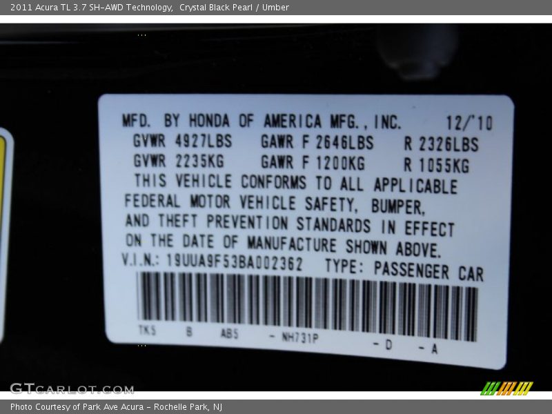 NH731P - 2011 Acura TL 3.7 SH-AWD Technology