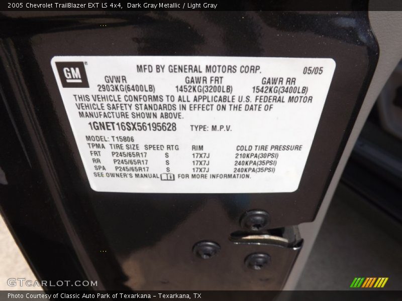 Dark Gray Metallic / Light Gray 2005 Chevrolet TrailBlazer EXT LS 4x4