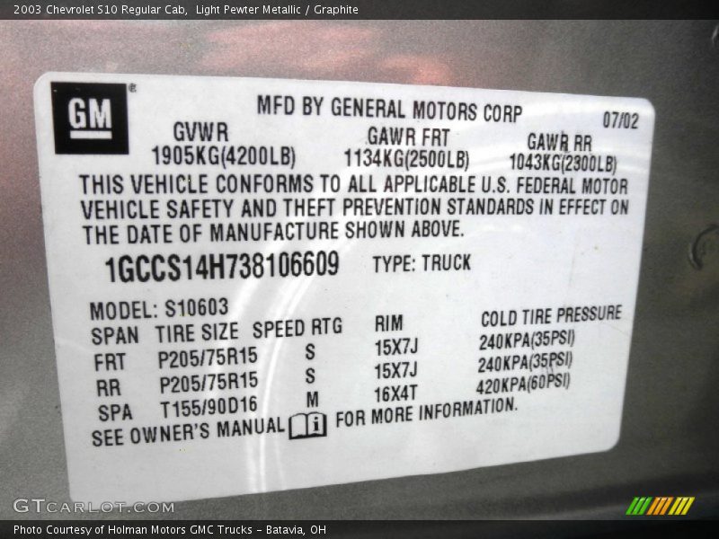 Light Pewter Metallic / Graphite 2003 Chevrolet S10 Regular Cab