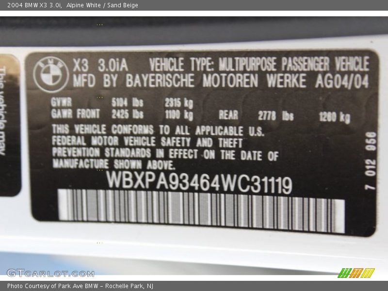 Alpine White / Sand Beige 2004 BMW X3 3.0i