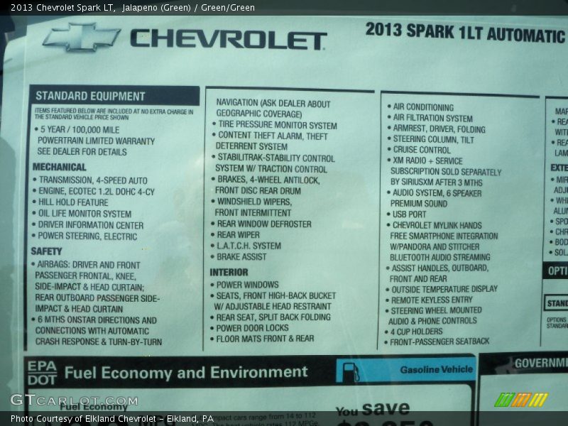  2013 Spark LT Window Sticker