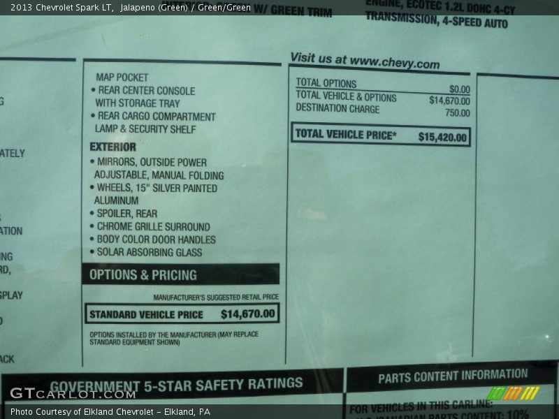  2013 Spark LT Window Sticker