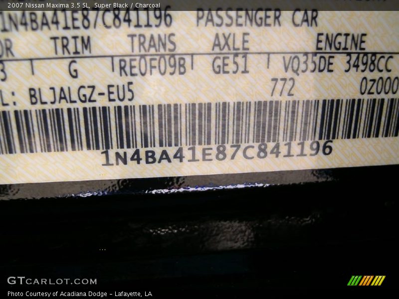 Super Black / Charcoal 2007 Nissan Maxima 3.5 SL