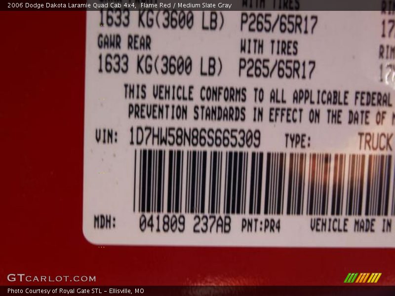 2006 Dakota Laramie Quad Cab 4x4 Flame Red Color Code PR4