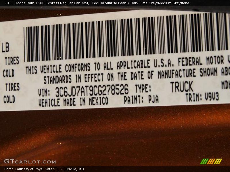 Tequila Sunrise Pearl / Dark Slate Gray/Medium Graystone 2012 Dodge Ram 1500 Express Regular Cab 4x4