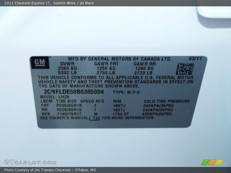 Summit White / Jet Black 2011 Chevrolet Equinox LT