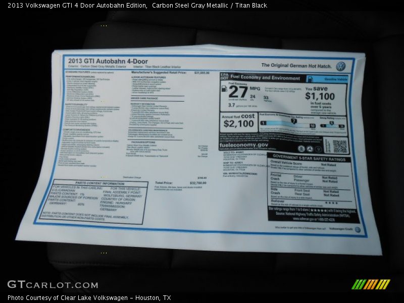 Carbon Steel Gray Metallic / Titan Black 2013 Volkswagen GTI 4 Door Autobahn Edition