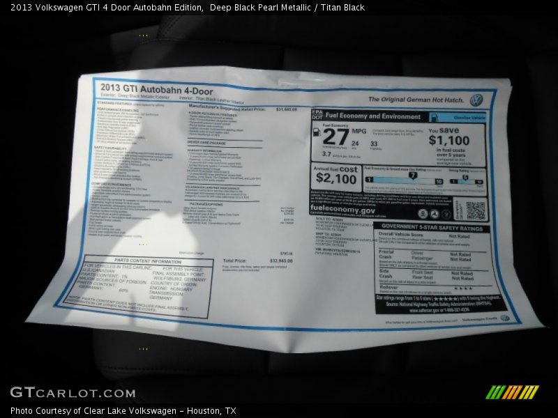  2013 GTI 4 Door Autobahn Edition Window Sticker