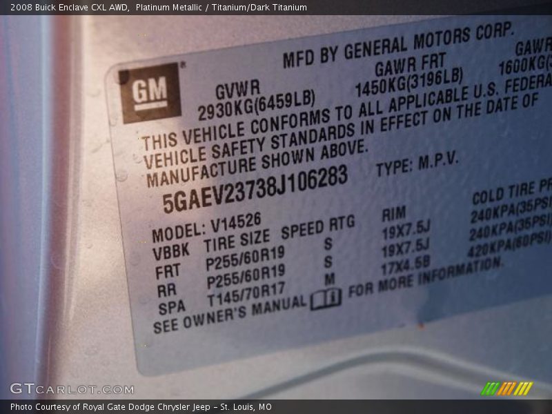 Platinum Metallic / Titanium/Dark Titanium 2008 Buick Enclave CXL AWD