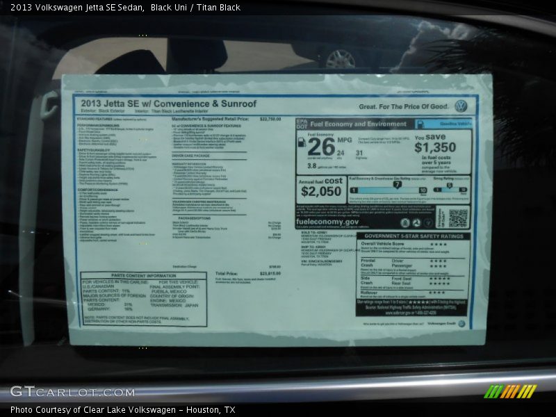 Black Uni / Titan Black 2013 Volkswagen Jetta SE Sedan