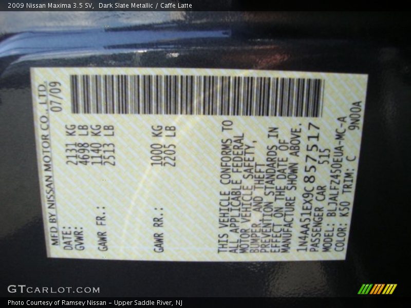 Dark Slate Metallic / Caffe Latte 2009 Nissan Maxima 3.5 SV
