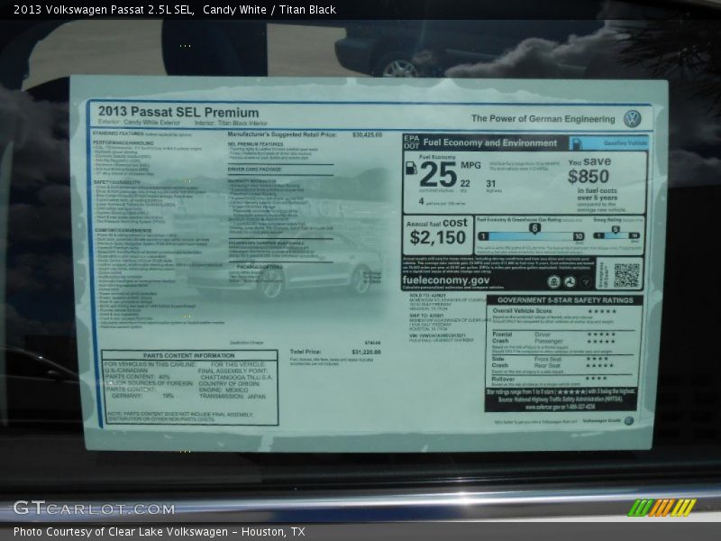  2013 Passat 2.5L SEL Window Sticker