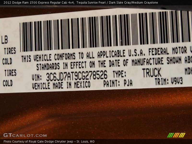 Tequila Sunrise Pearl / Dark Slate Gray/Medium Graystone 2012 Dodge Ram 1500 Express Regular Cab 4x4
