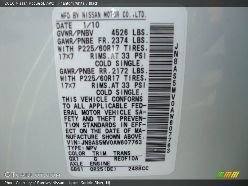 Phantom White / Black 2010 Nissan Rogue SL AWD