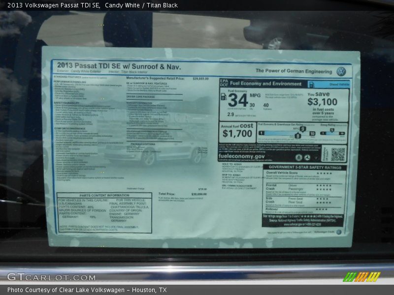  2013 Passat TDI SE Window Sticker