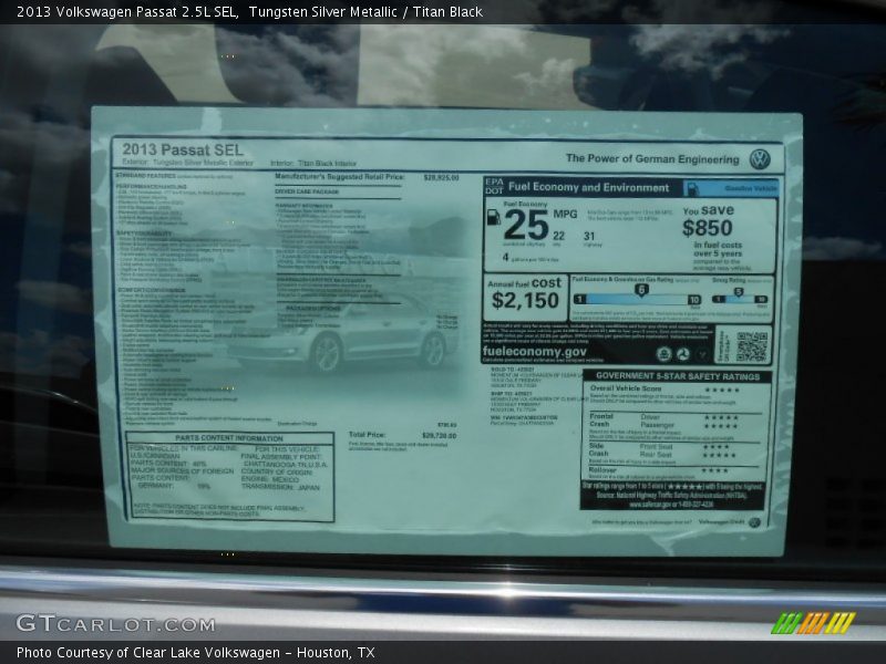  2013 Passat 2.5L SEL Window Sticker